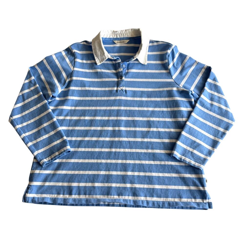 Woolovers Organic Cotton Nautical Stripe‎ Blue White Long Sleeve Rugby Shirt L
